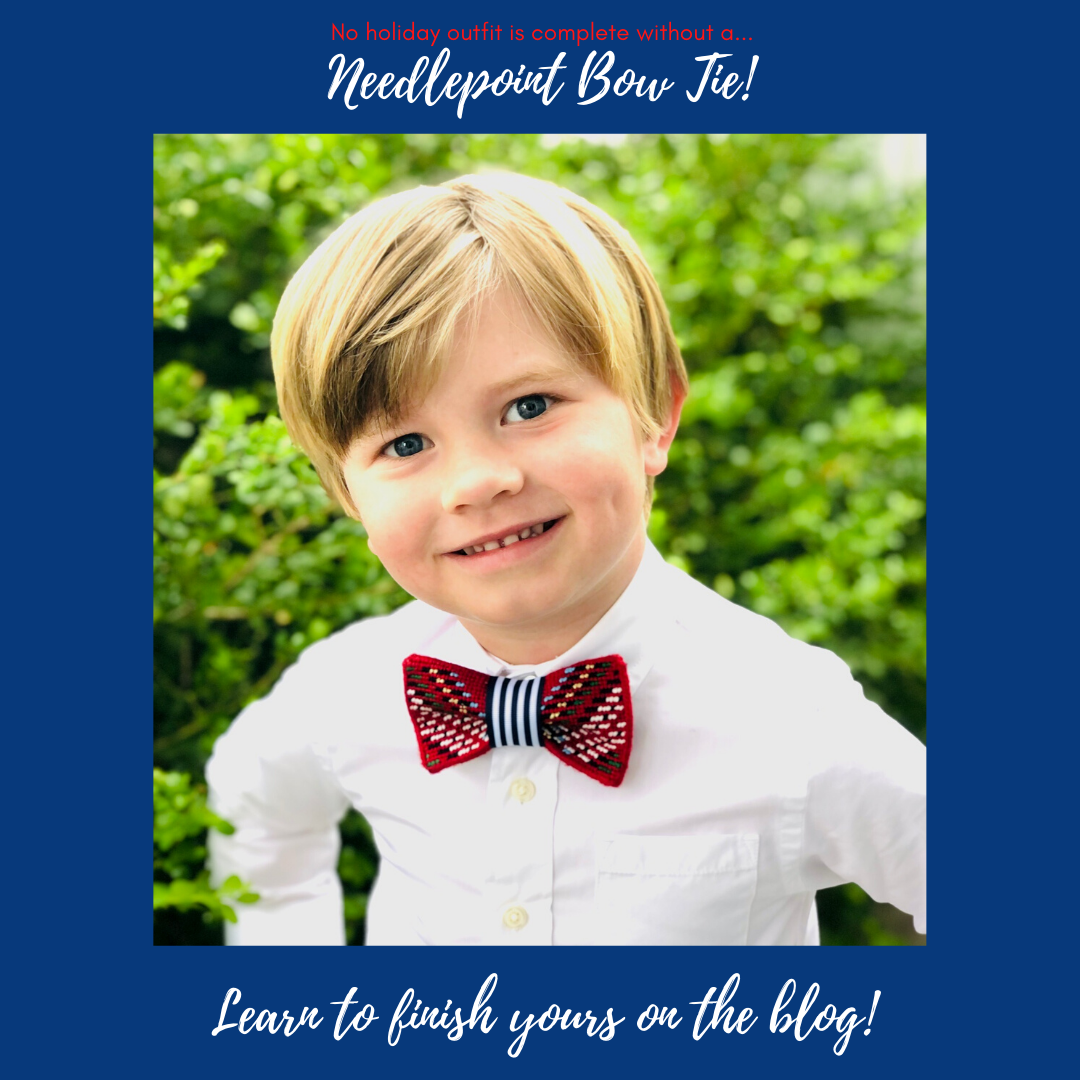 Needlepoint Bow Ties have arrived: Our newest self finishing tutorial!