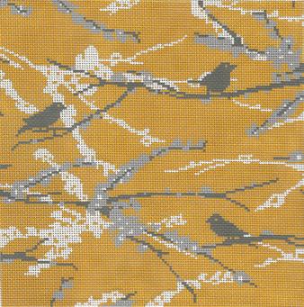 Sparrows Vintage Yellow Needlepoint Canvas - KC Needlepoint