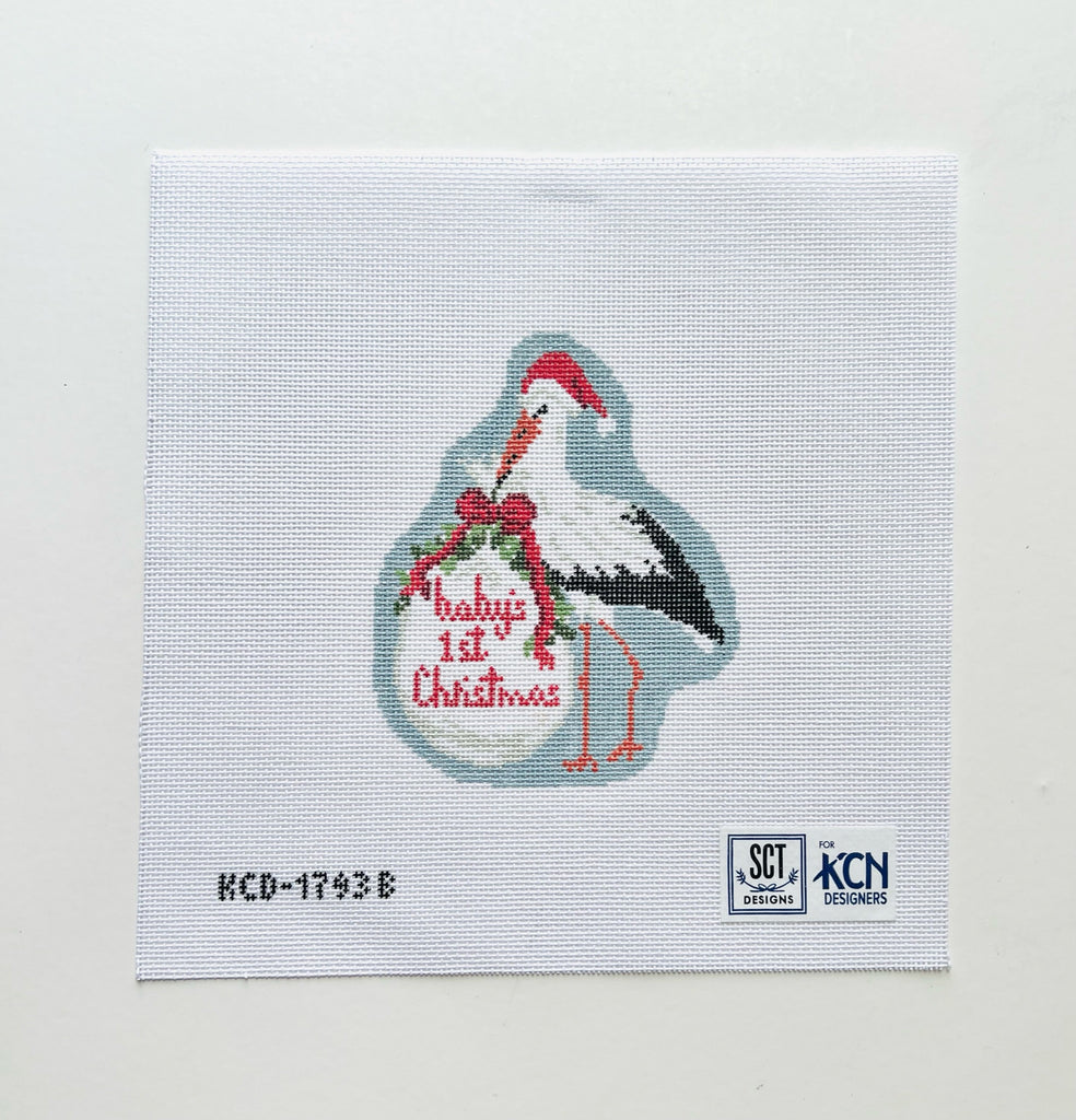 Baby's First Christmas Blue Stork Canvas - KC Needlepoint