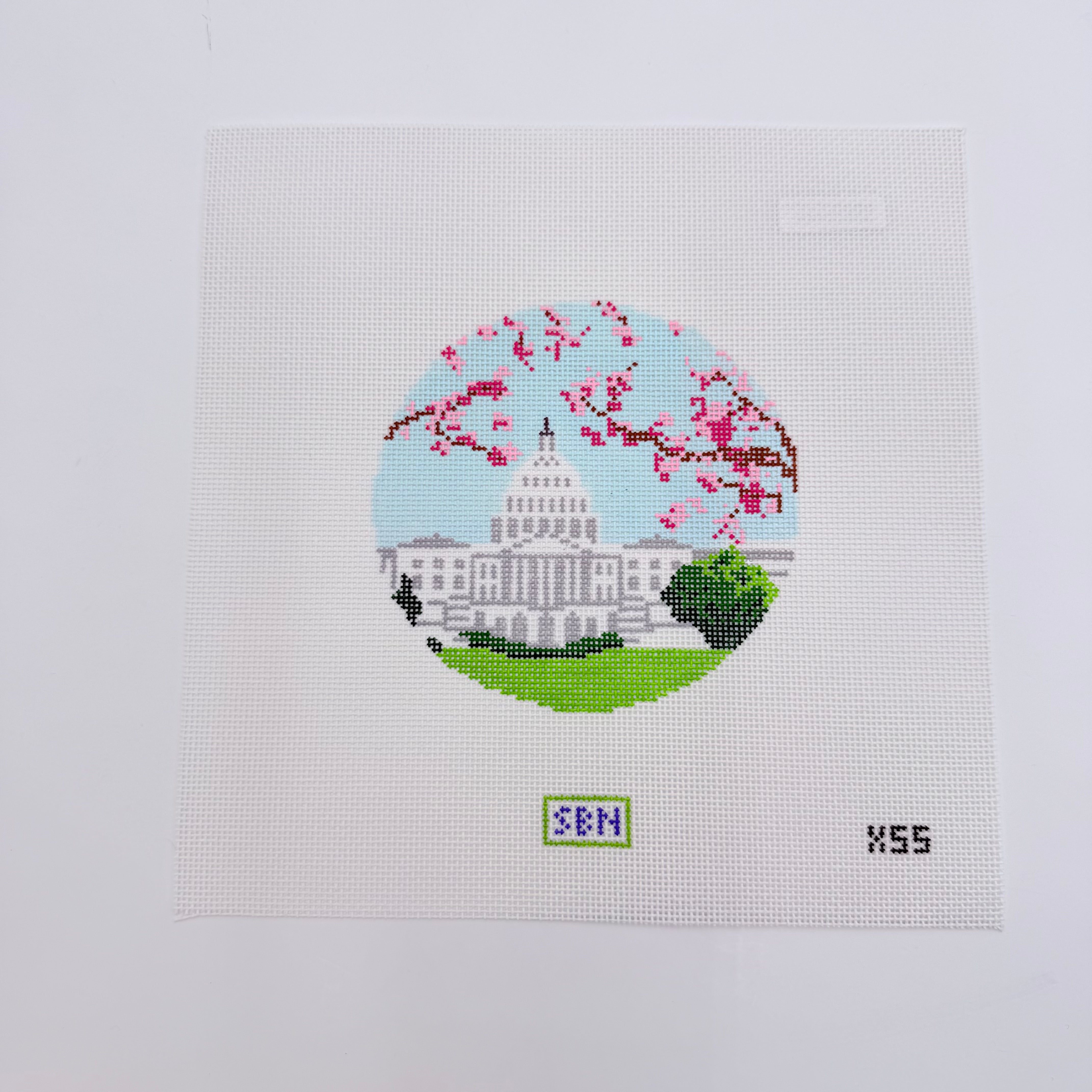 Capitol with Cherry Blossoms Canvas - KC Needlepoint