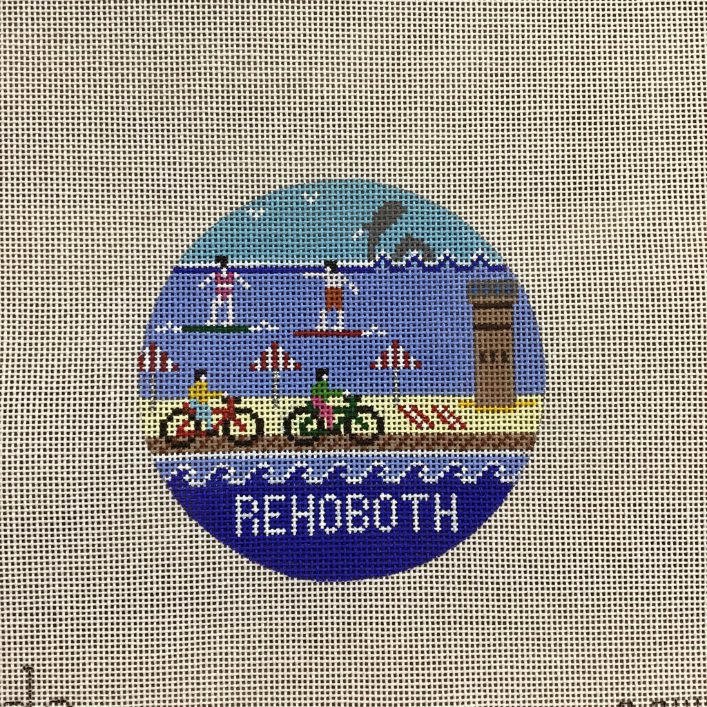 Rehoboth Beach Travel Round Needlepoint Canvas - KC Needlepoint