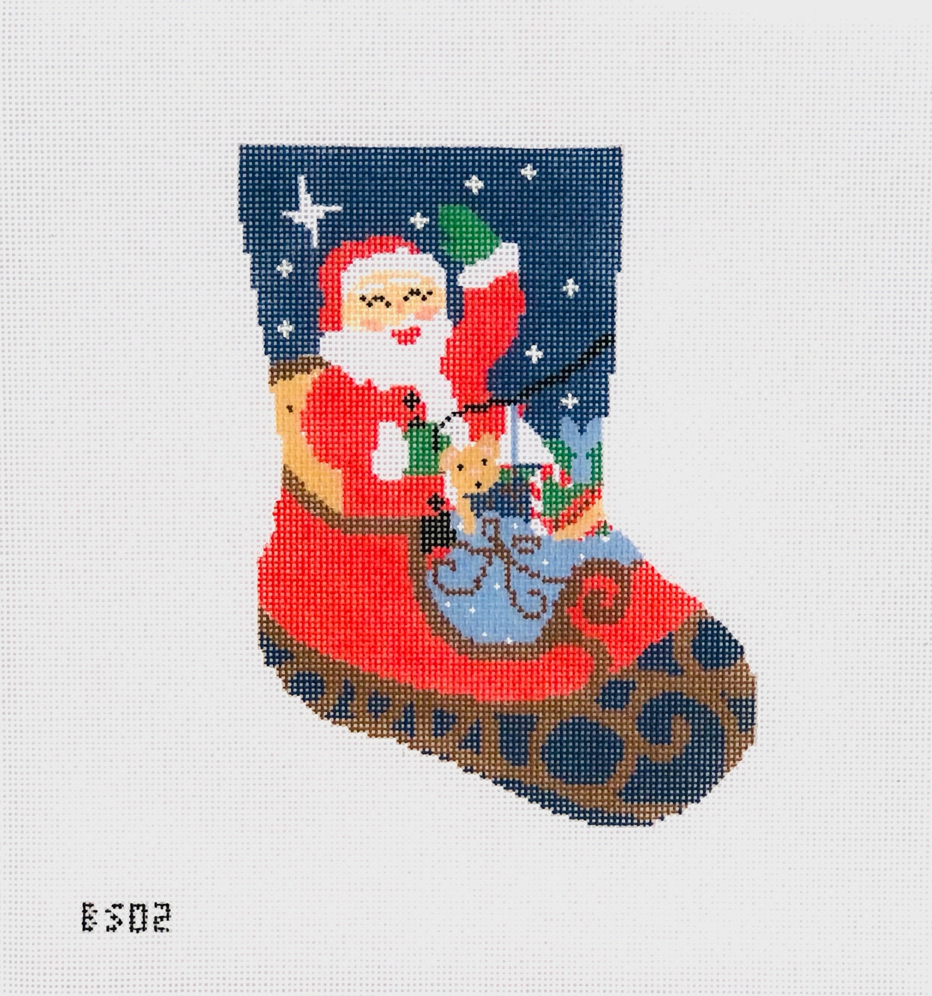 Santa Sleigh Ornament Sized Stocking Canvas - KC Needlepoint