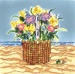 ACK Basket with Flowers Needlepoint Canvas - KC Needlepoint