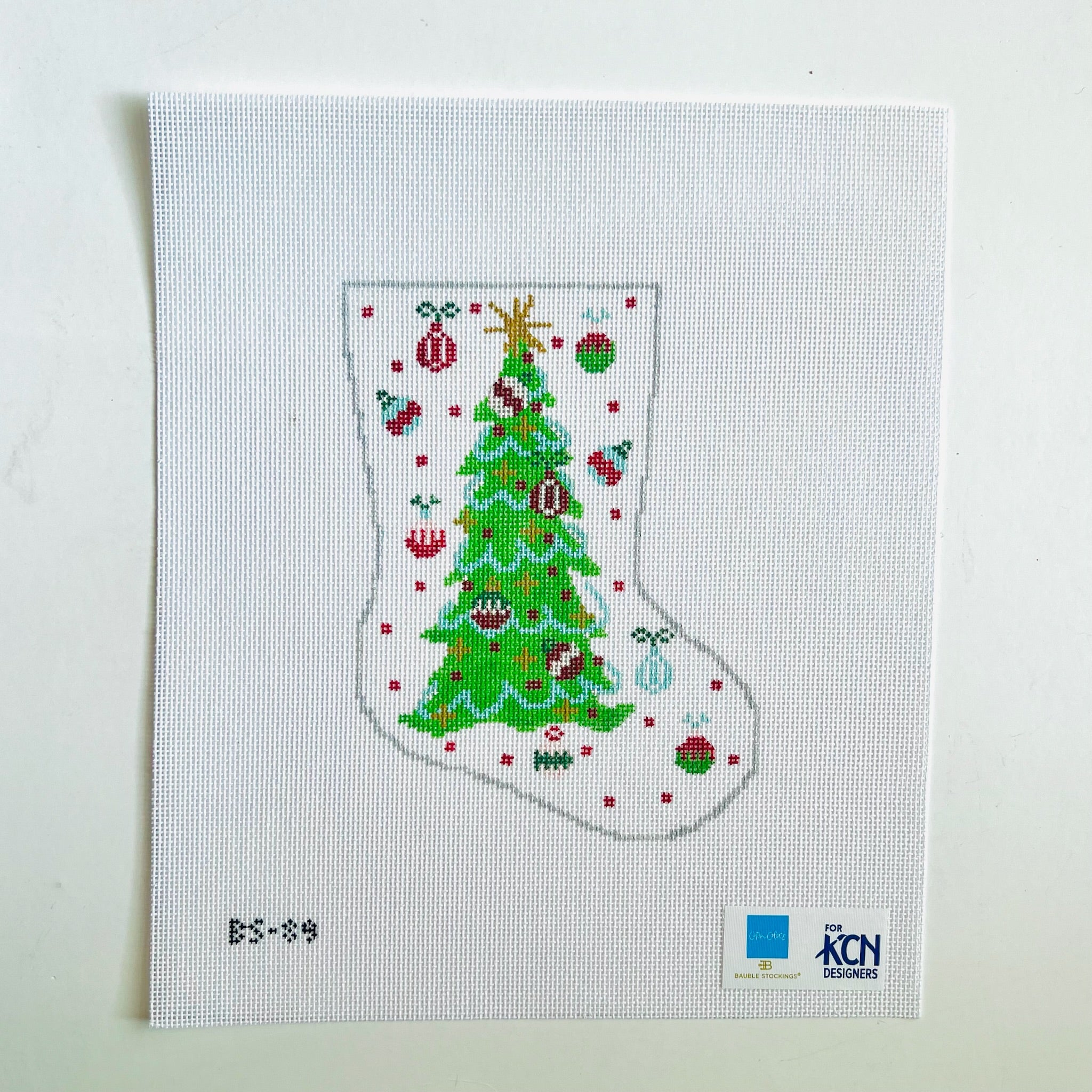 Rockin' Around the Christmas Tree Ornament Sized Stocking Canvas - KC Needlepoint