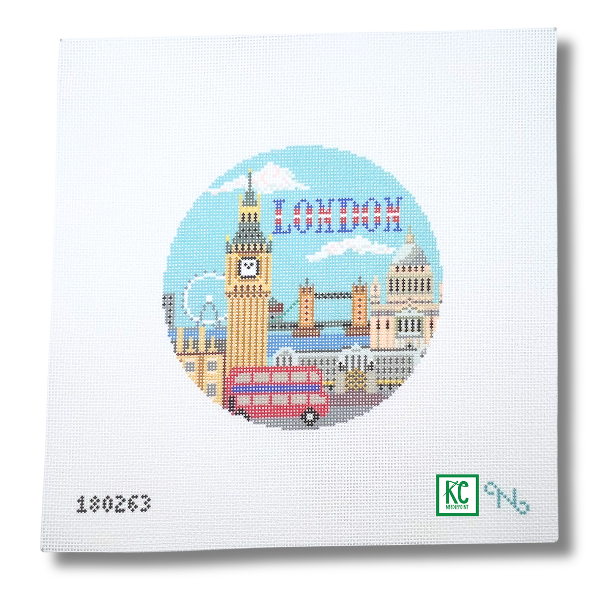 London Travel Round Canvas – KC Needlepoint