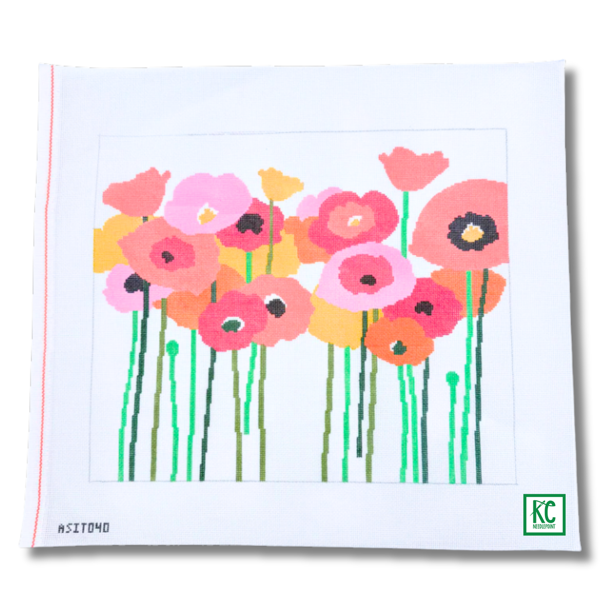 Poppies Pink and Orange Canvas – KC Needlepoint