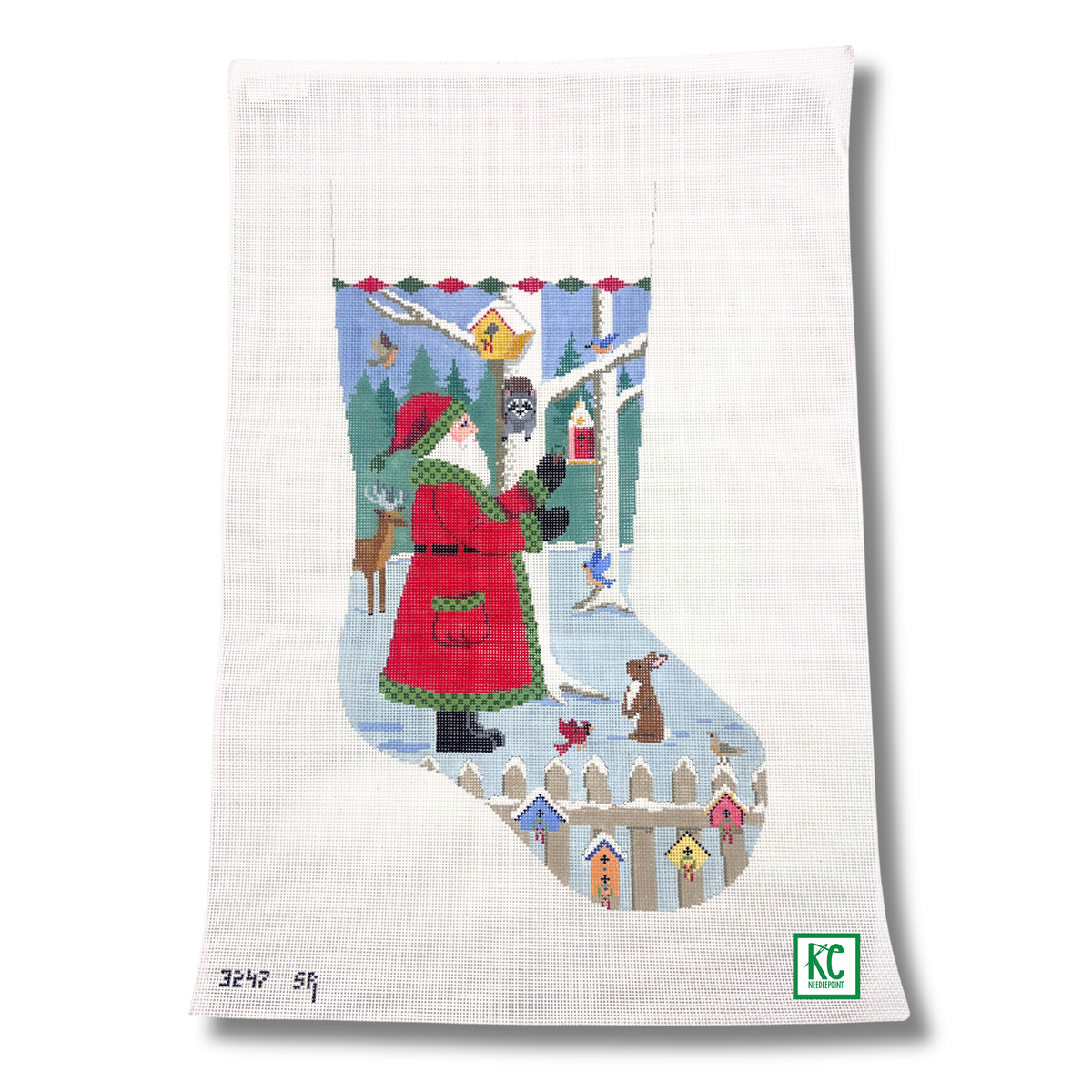 Santa with Bird Wreaths Stocking Canvas – KC Needlepoint