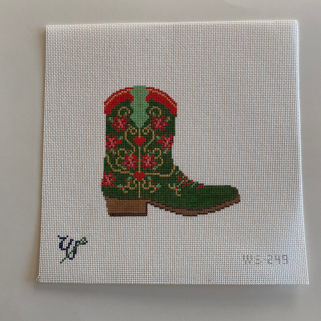 Holiday Cowboy Boot Canvas - KC Needlepoint