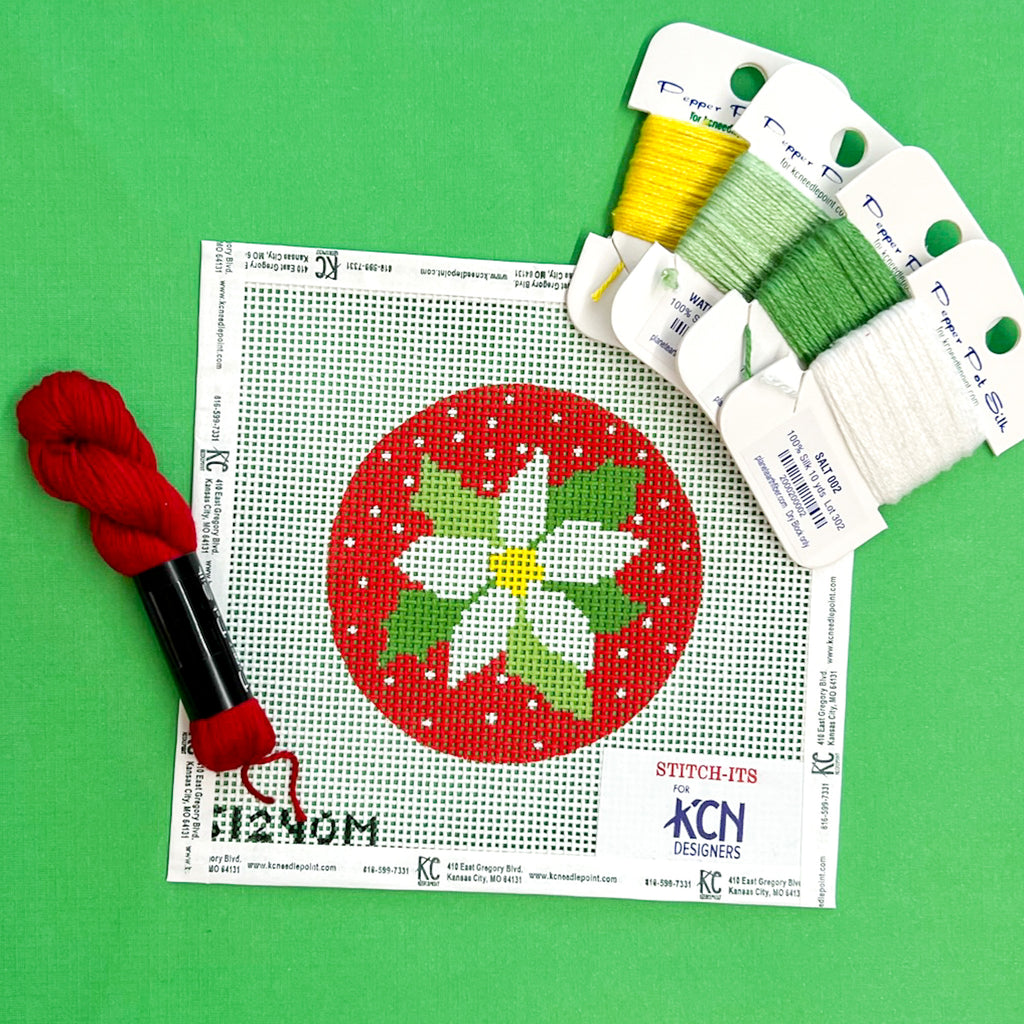 White Flower on Red Kit - KC Needlepoint