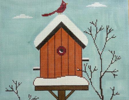 Winter Birdhouse Needlepoint Canvas - KC Needlepoint