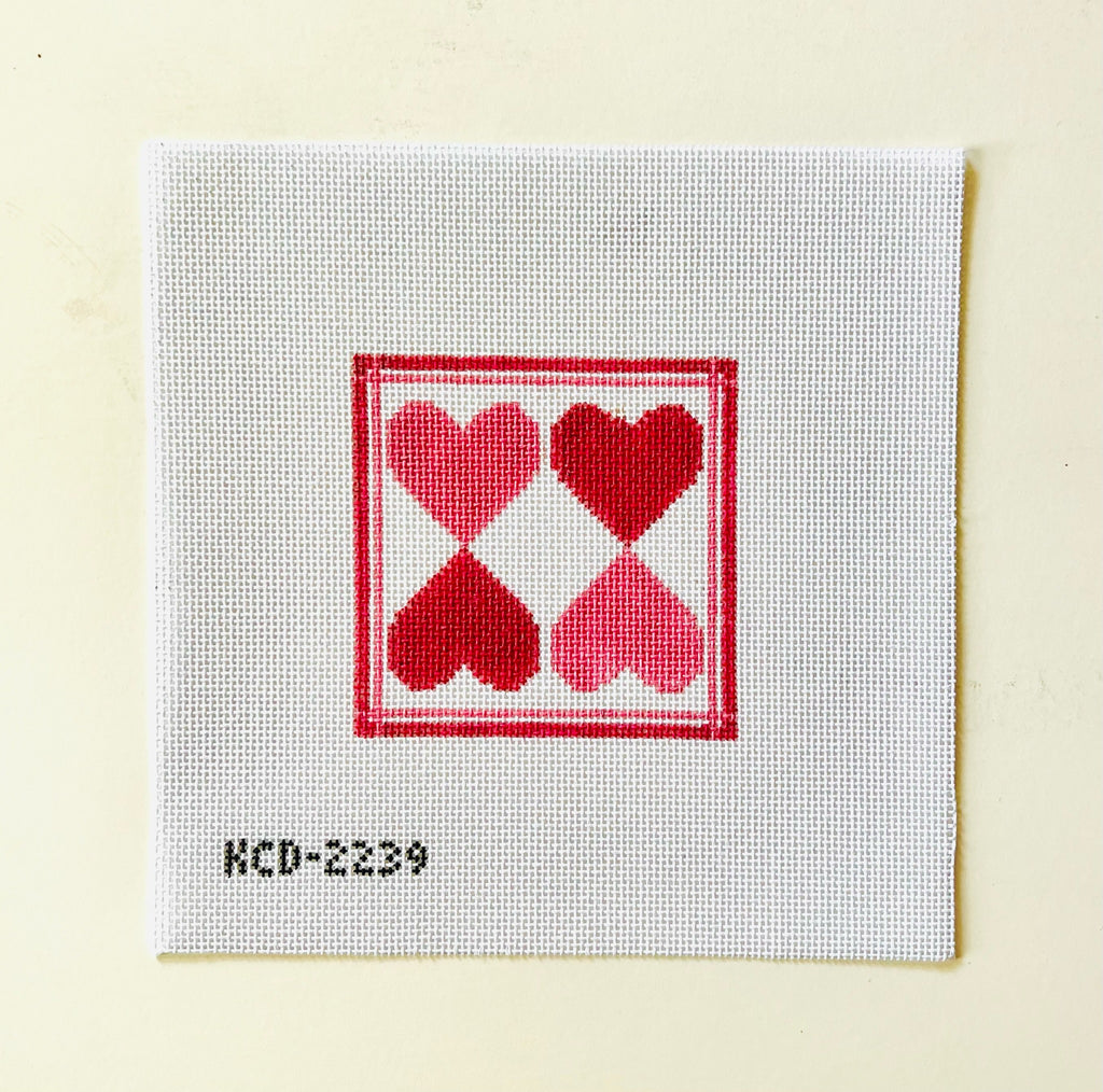 Magenta Hearts Canvas - KC Needlepoint