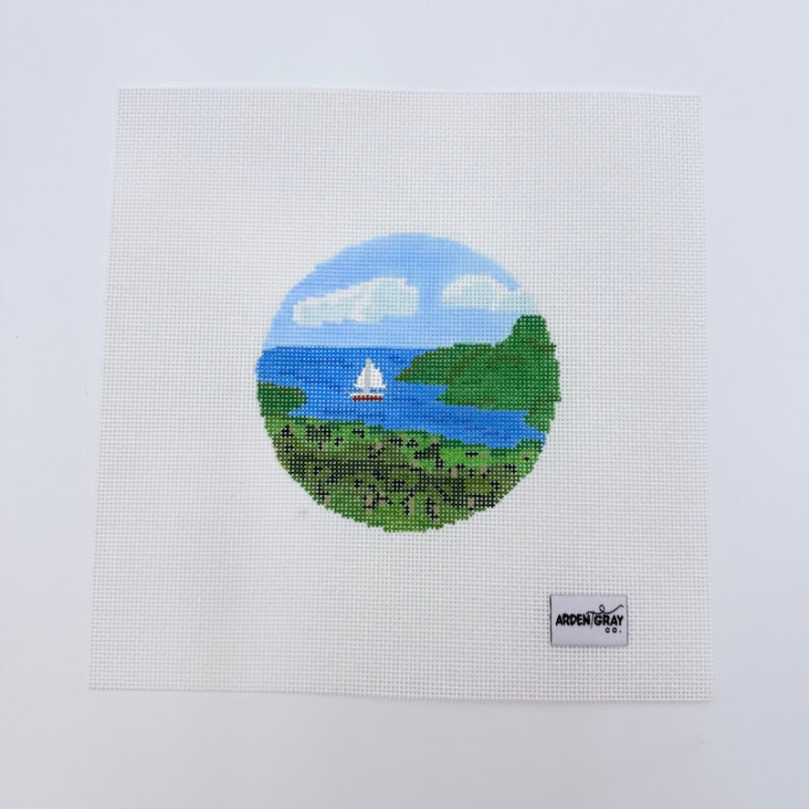 Vineyard Lake Round Canvas - KC Needlepoint