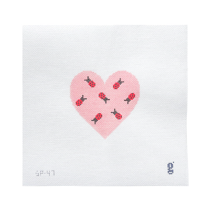 Pink Love Bug Heart Canvas - KC Needlepoint