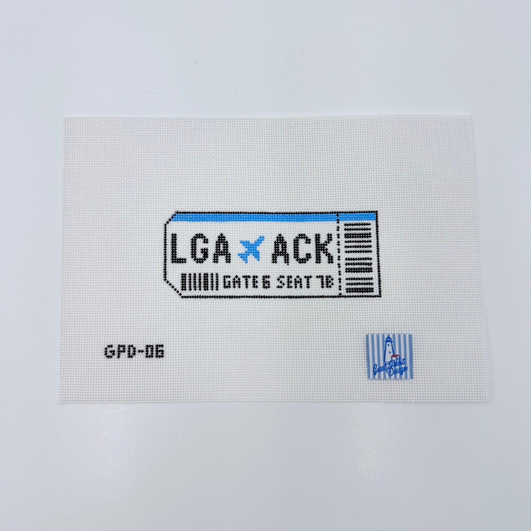 LGA to ACK Ticket Canvas - KC Needlepoint