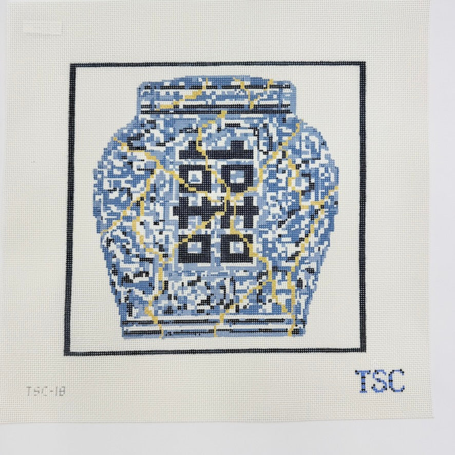 Large Kintsugi Ginger Jar Canvas - KC Needlepoint