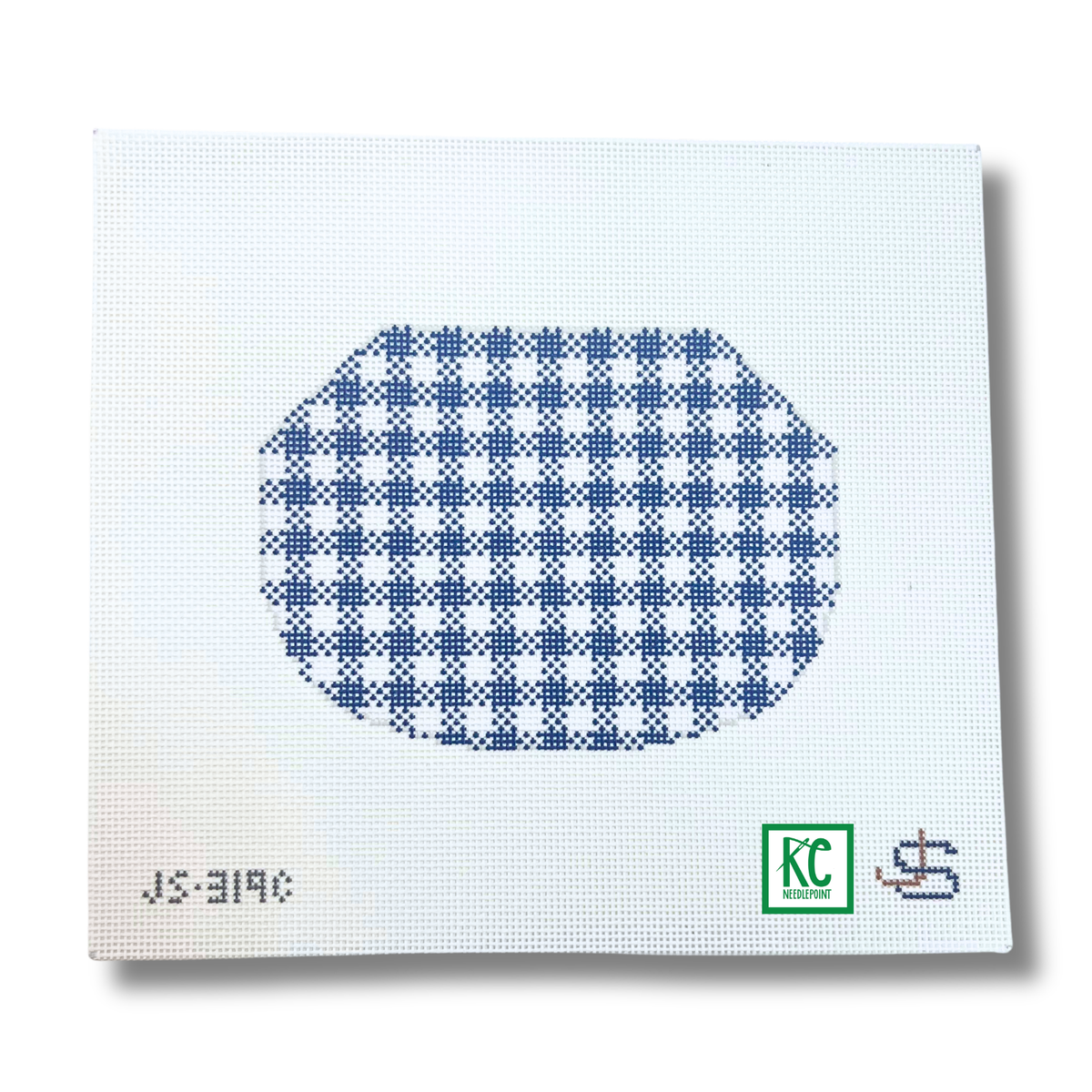 Blue Gingham Kiss Lock Bag Canvas - KC Needlepoint