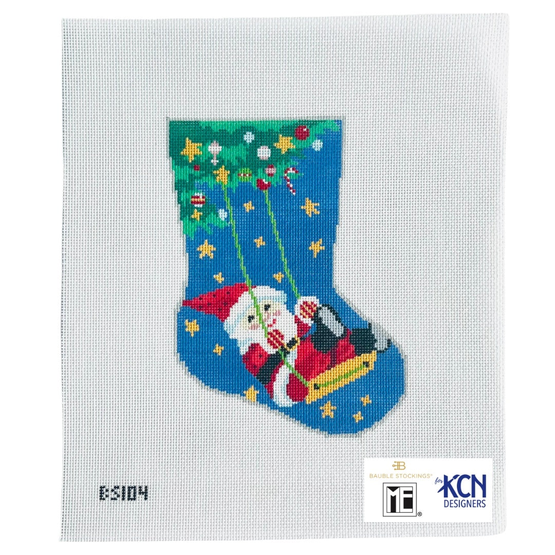 Swing Santa Ornament Sized Stocking Canvas - KC Needlepoint