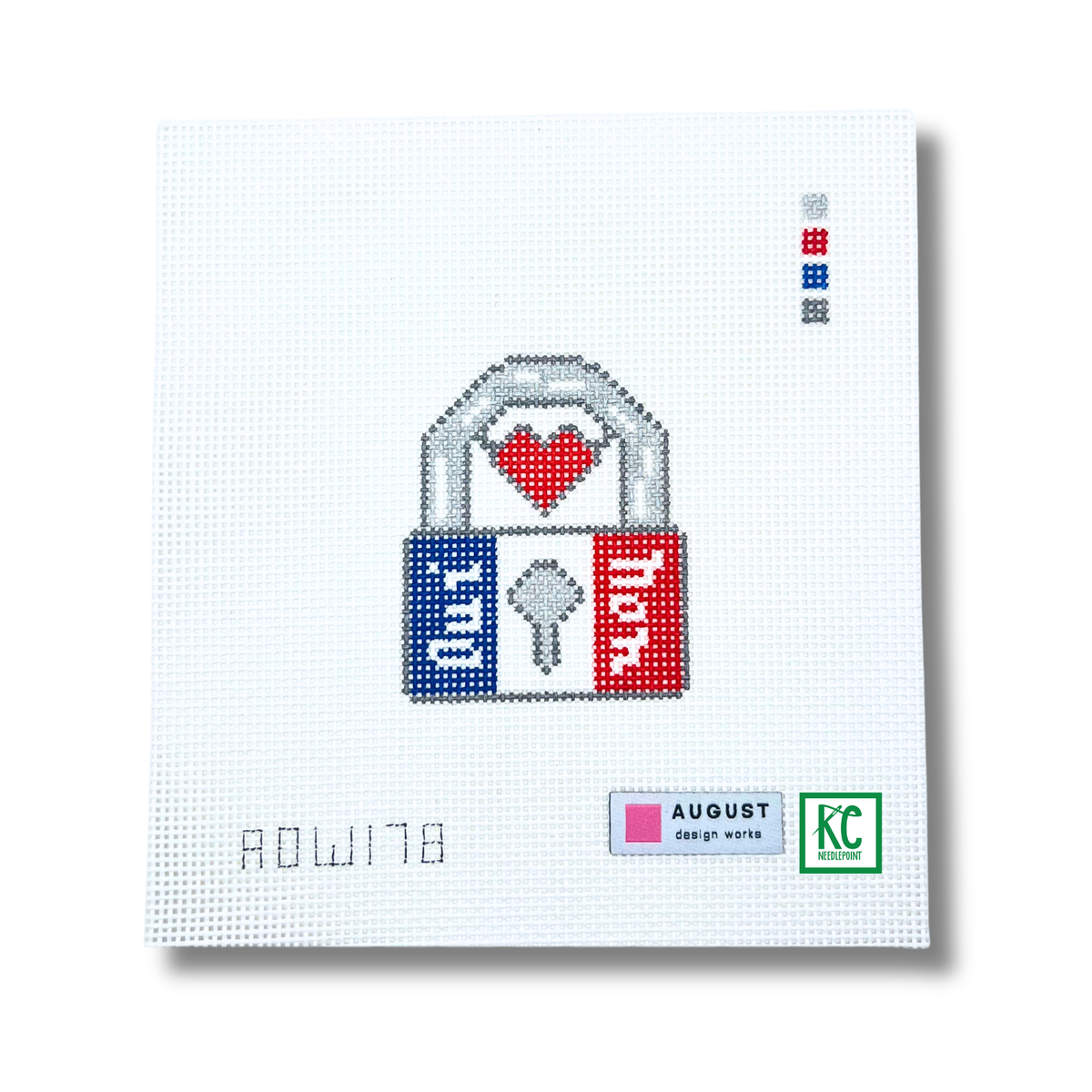 Paris Love Lock Canvas and Key Charm - KC Needlepoint