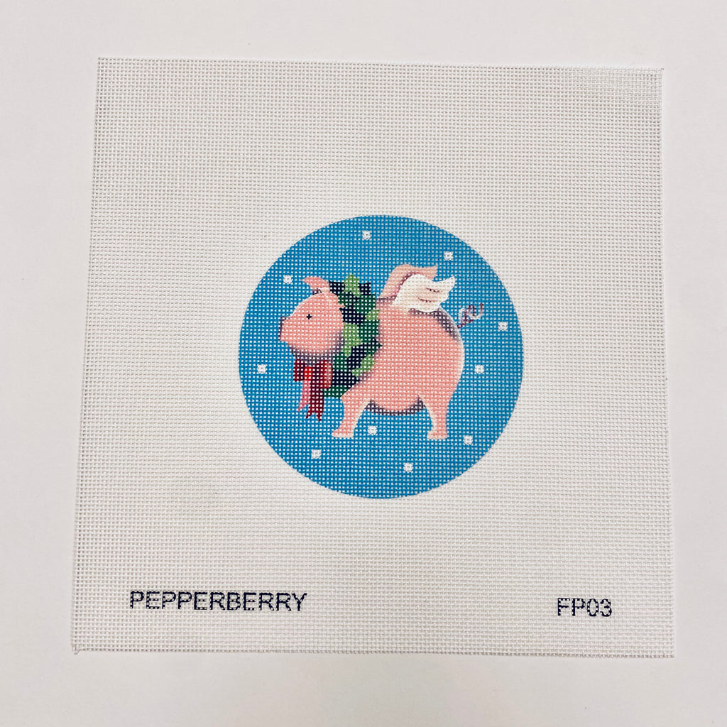 Flying Pig with Wreath Canvas - KC Needlepoint