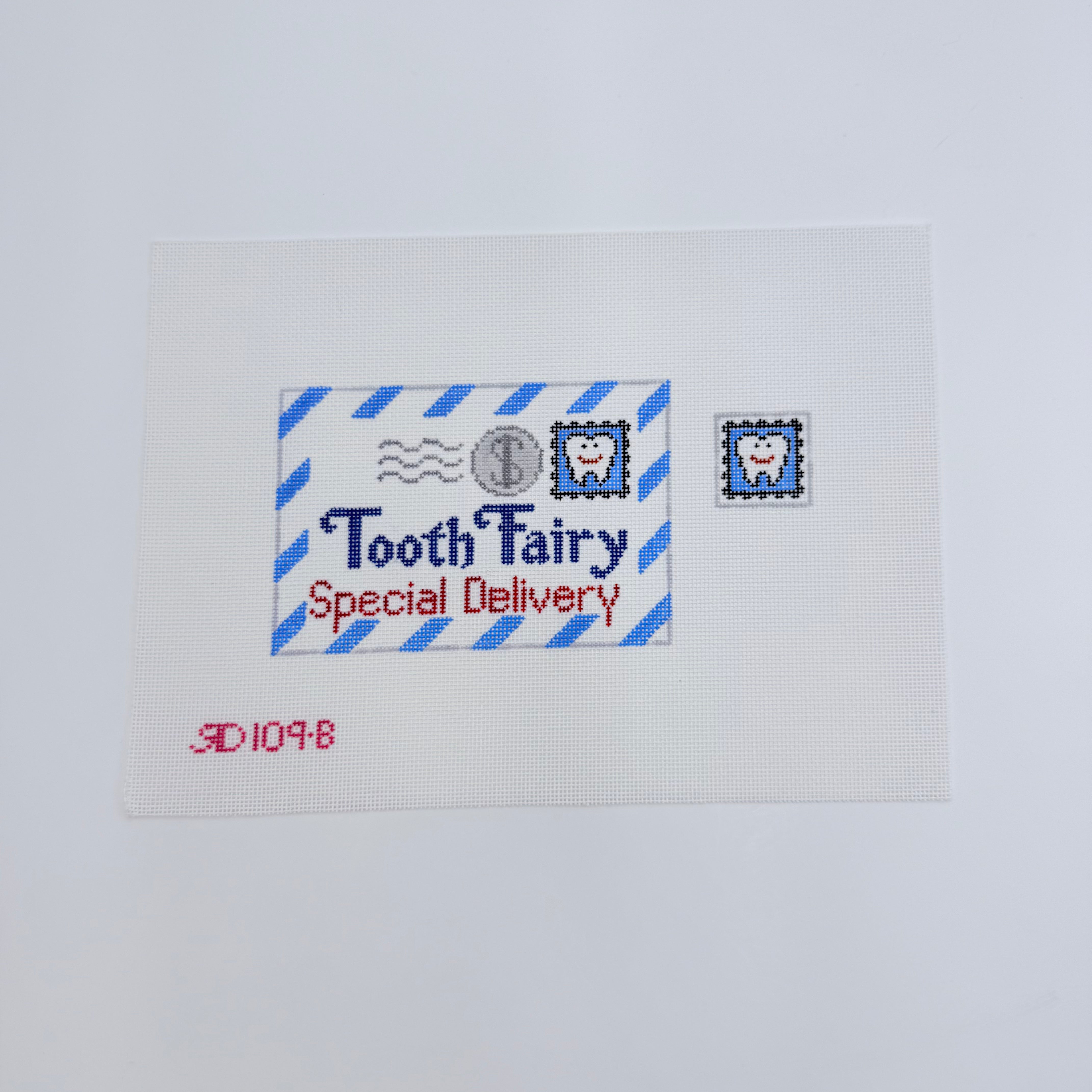 Blue Tooth Fairy Letter with Red Canvas - KC Needlepoint