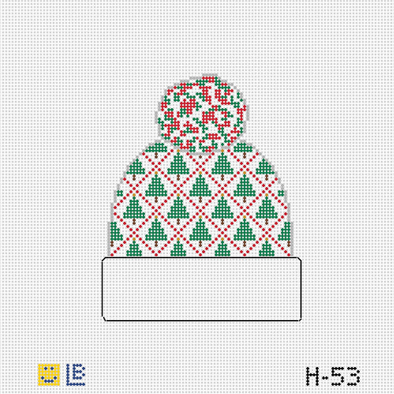 Beanie with Christmas Trees Canvas - KC Needlepoint