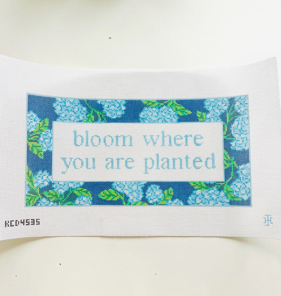 Bloom Where You Are Planted Blue Canvas - KC Needlepoint