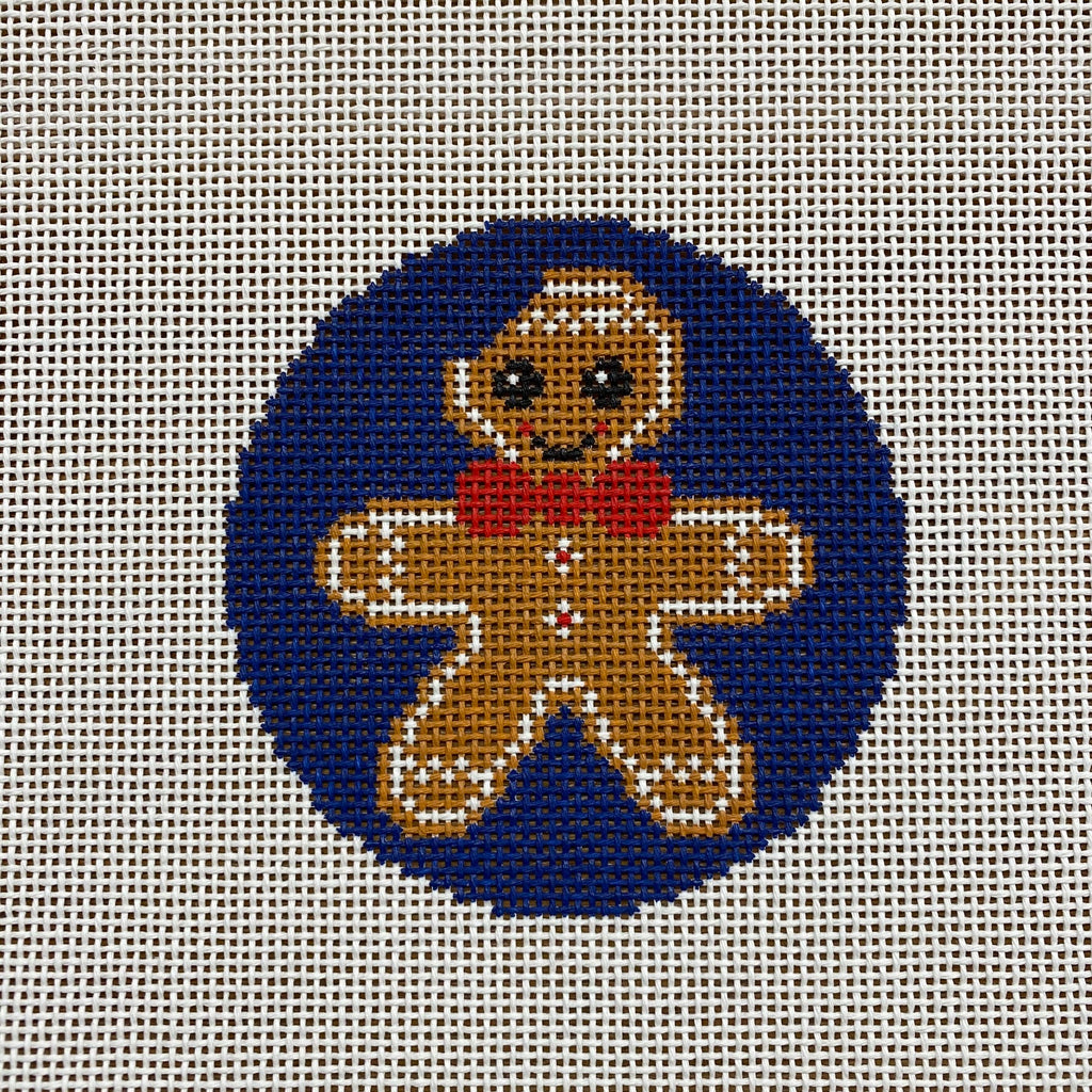 Gingerbread Man Round Canvas - KC Needlepoint