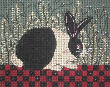 Checkerboard Bunny Needlepoint Canvas - KC Needlepoint
