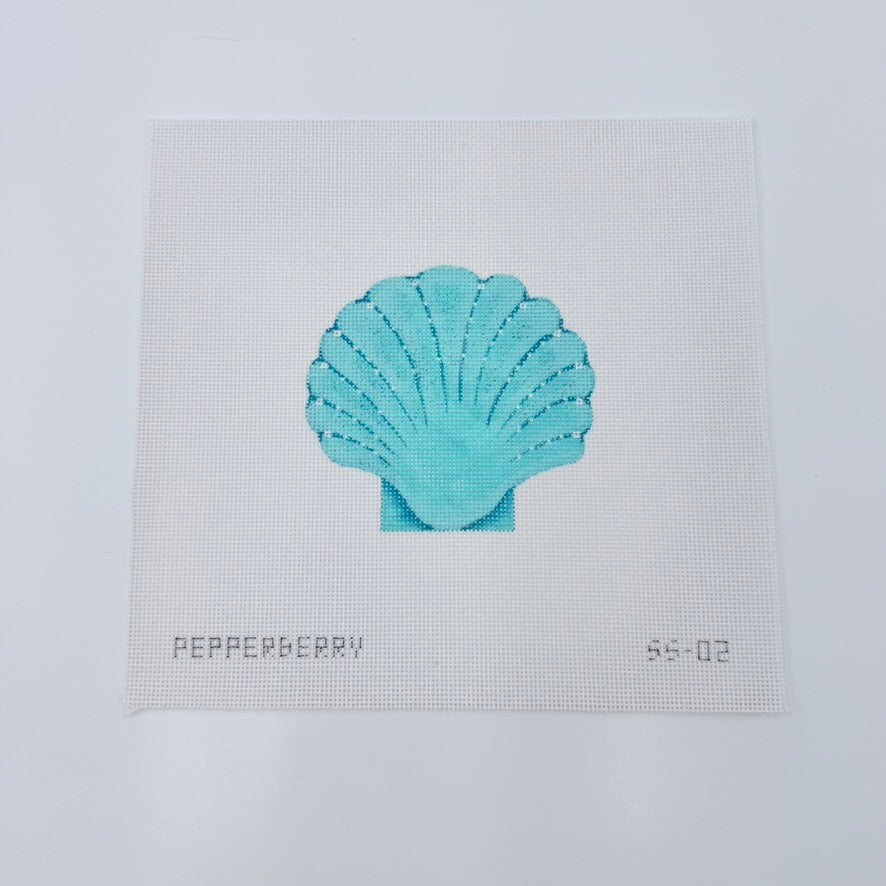 Turquoise Scallop Shell Canvas - KC Needlepoint