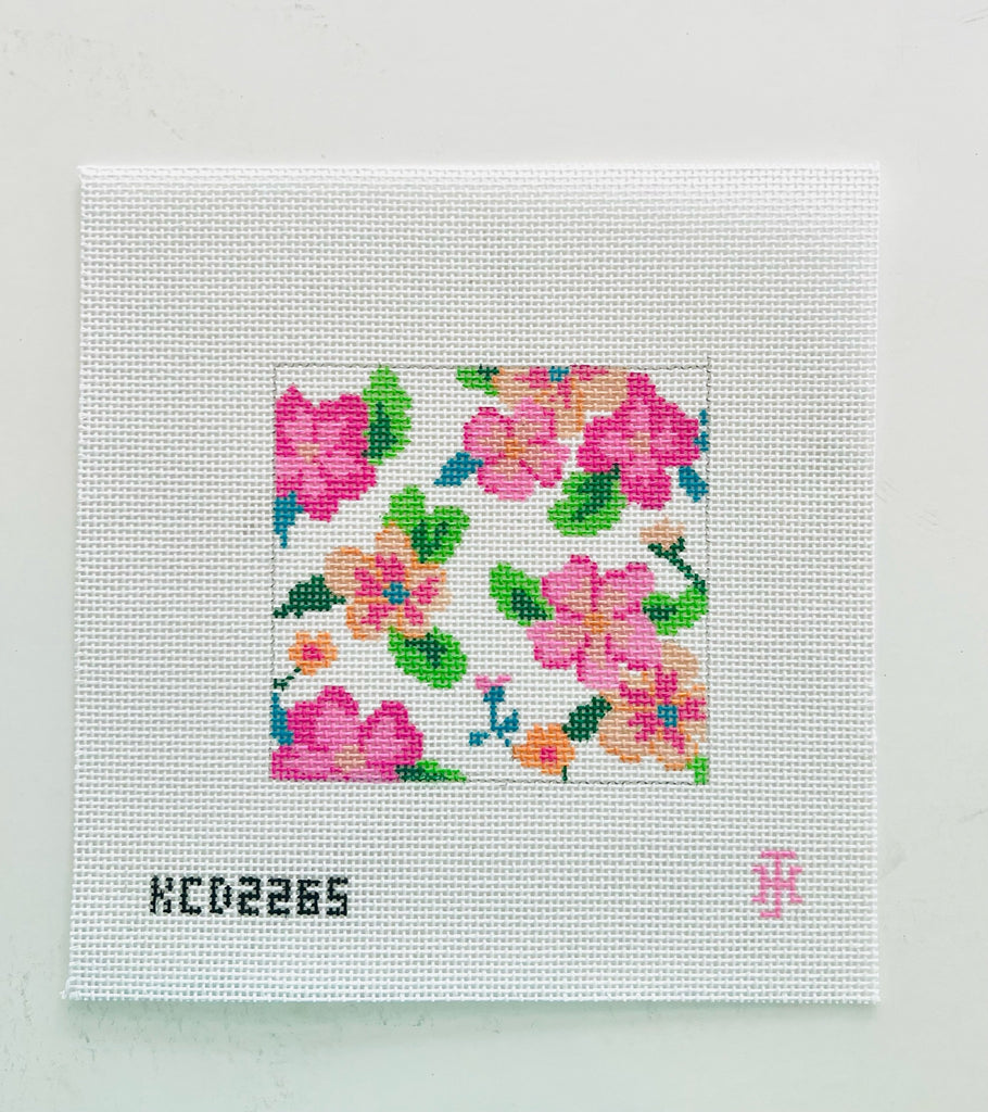 Pink Floral Square Canvas - KC Needlepoint