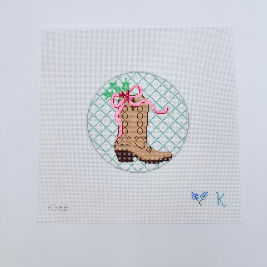 Brown Boot and Bow Canvas - KC Needlepoint