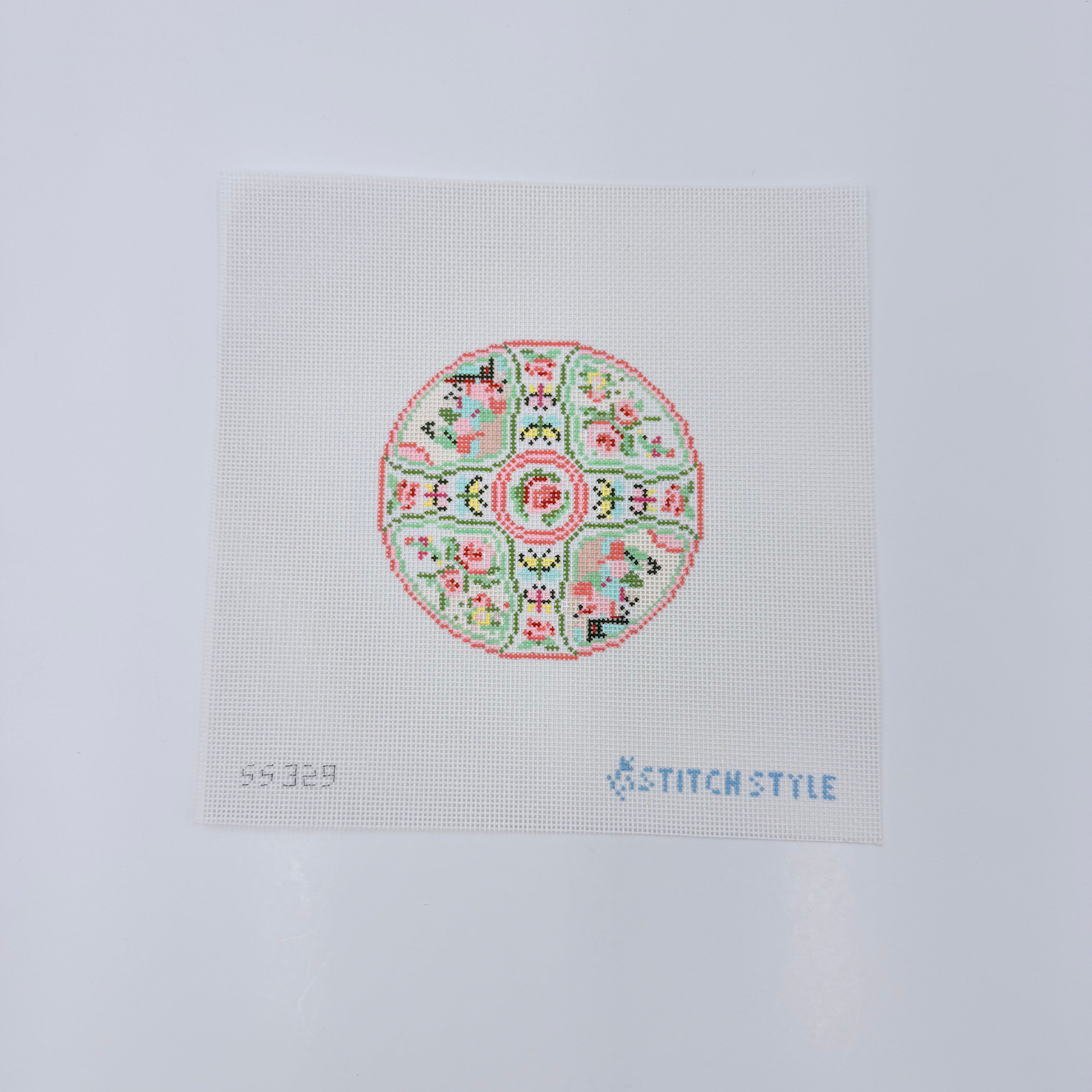 Canton Rose Plate Canvas - KC Needlepoint