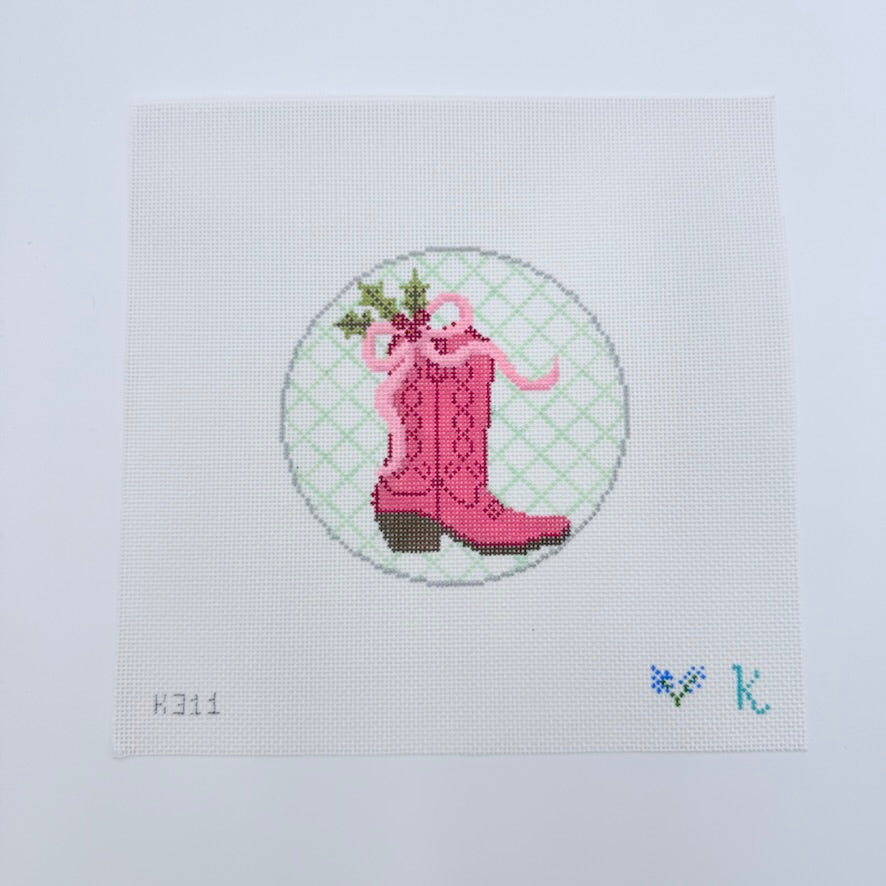 Pink Boot and Bow Canvas - KC Needlepoint
