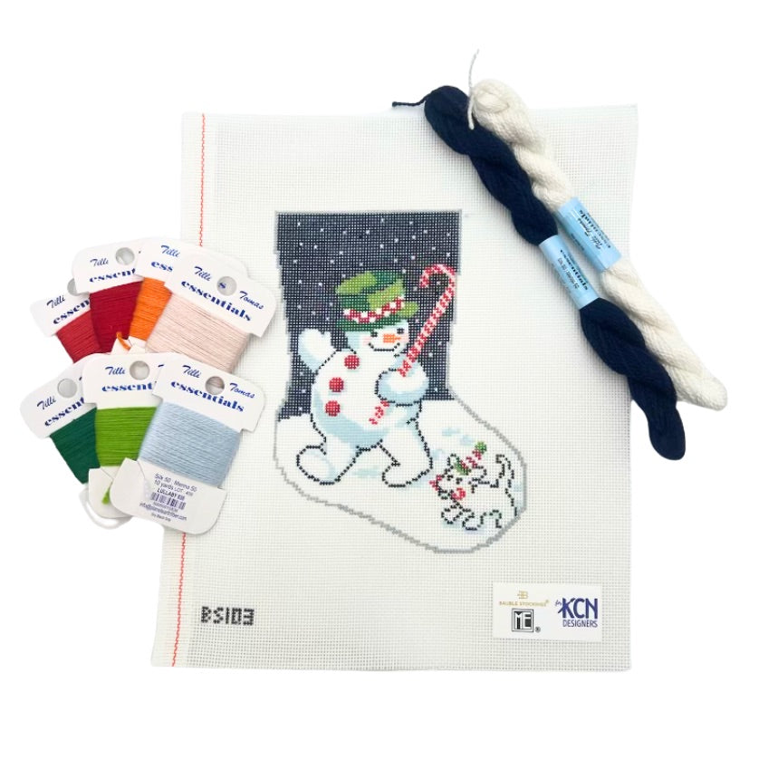 Snowman Ornament Sized Stocking Kit - KC Needlepoint