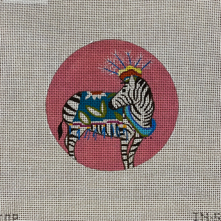 Zebra Round Canvas - KC Needlepoint