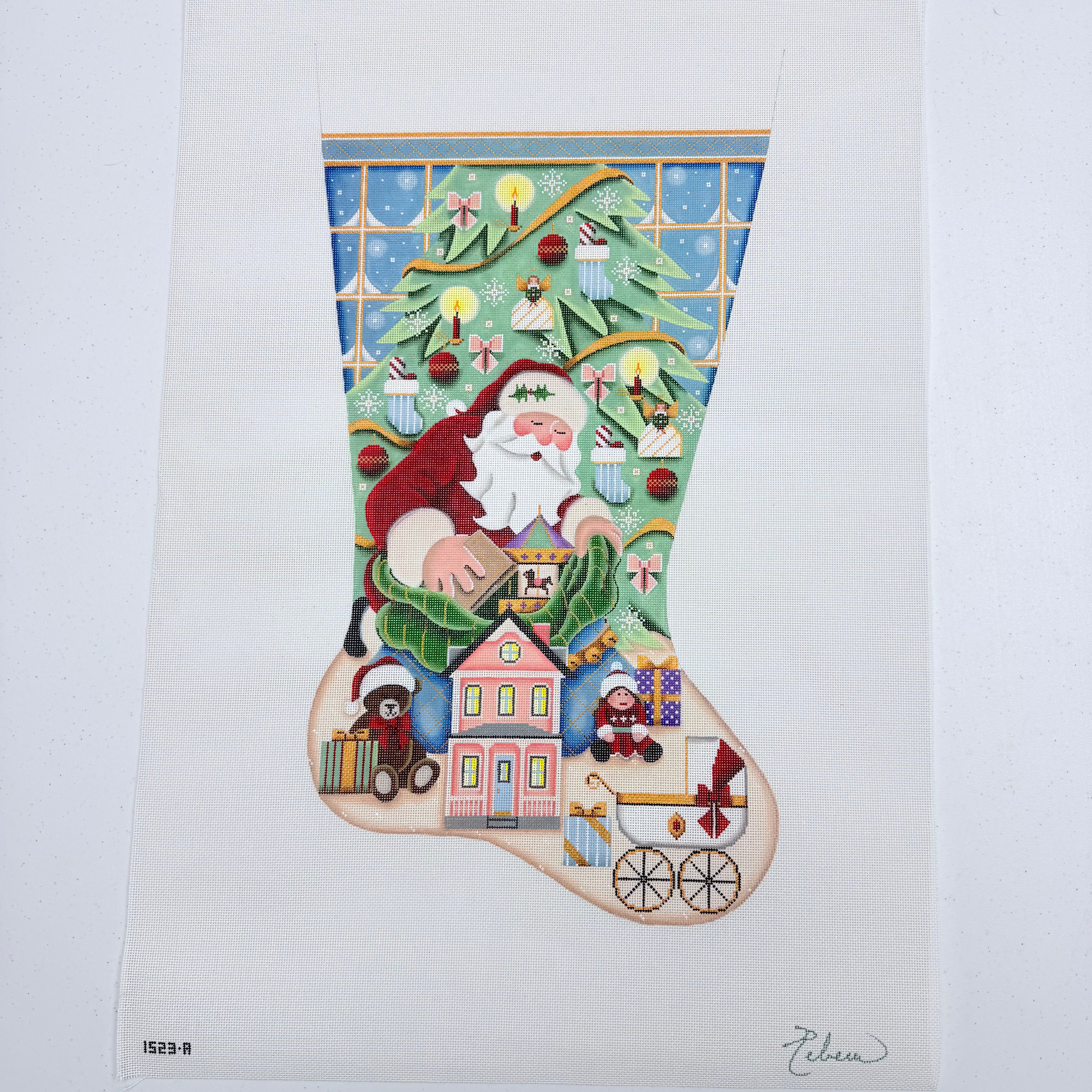 Santa's Gifts Girl Stocking Canvas - KC Needlepoint