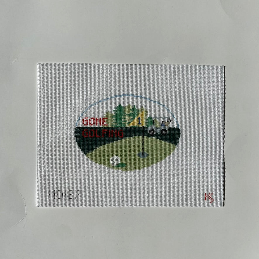 Gone Golfing Oval Canvas - KC Needlepoint