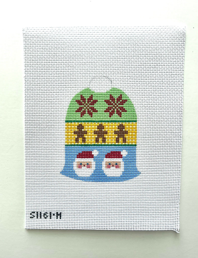 Stripe Bell with Santa Face and Penguins Needlepoint Canvas - KC Needlepoint