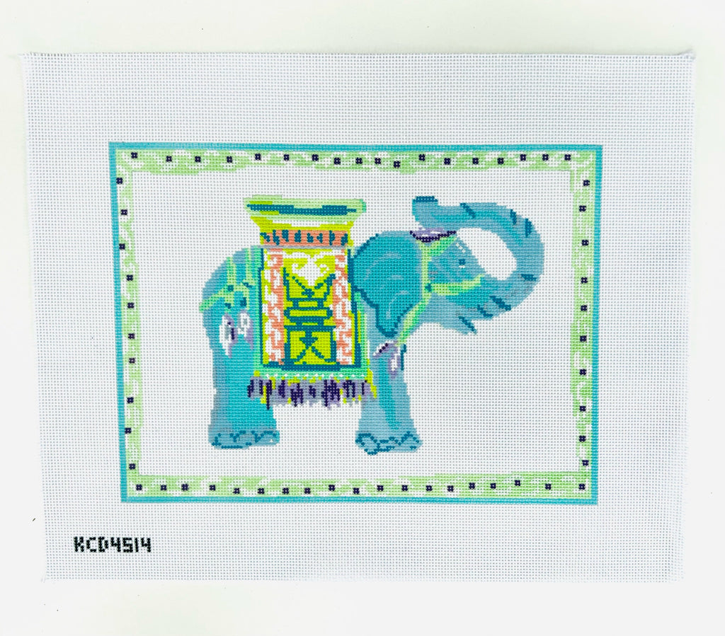 Turquoise Elephant Pillow Canvas - KC Needlepoint