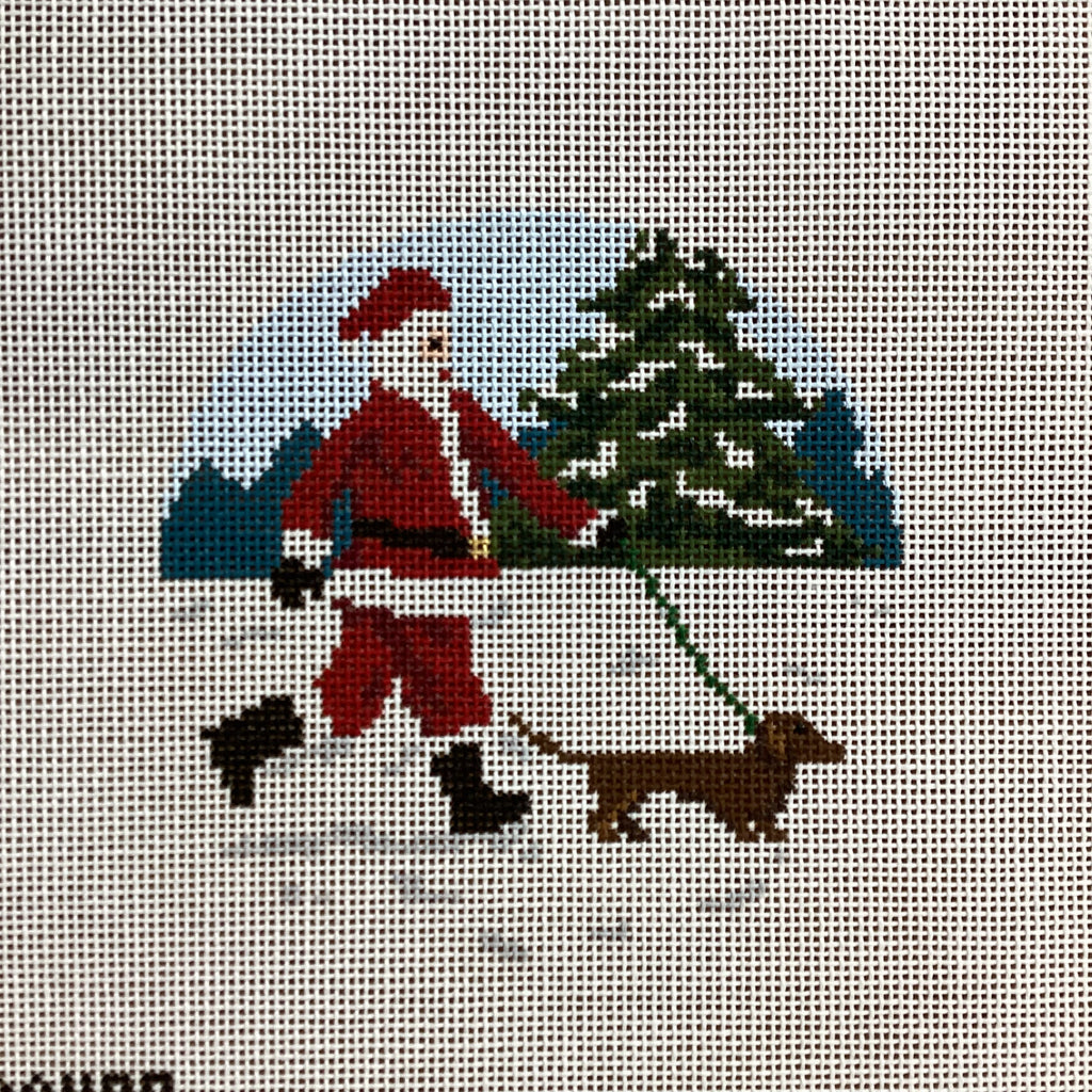 Dachshund Dog Walker Santa Canvas - KC Needlepoint
