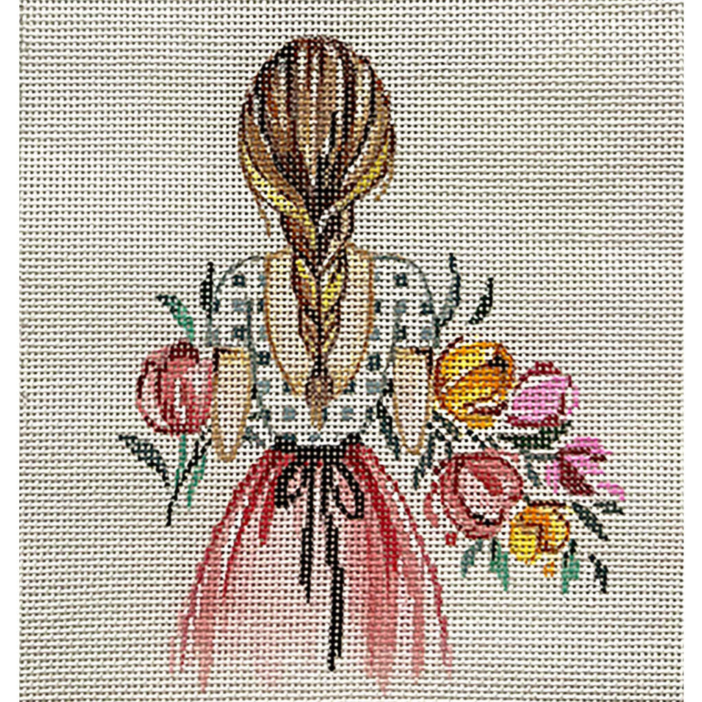 Girl with Bouquet Canvas - KC Needlepoint