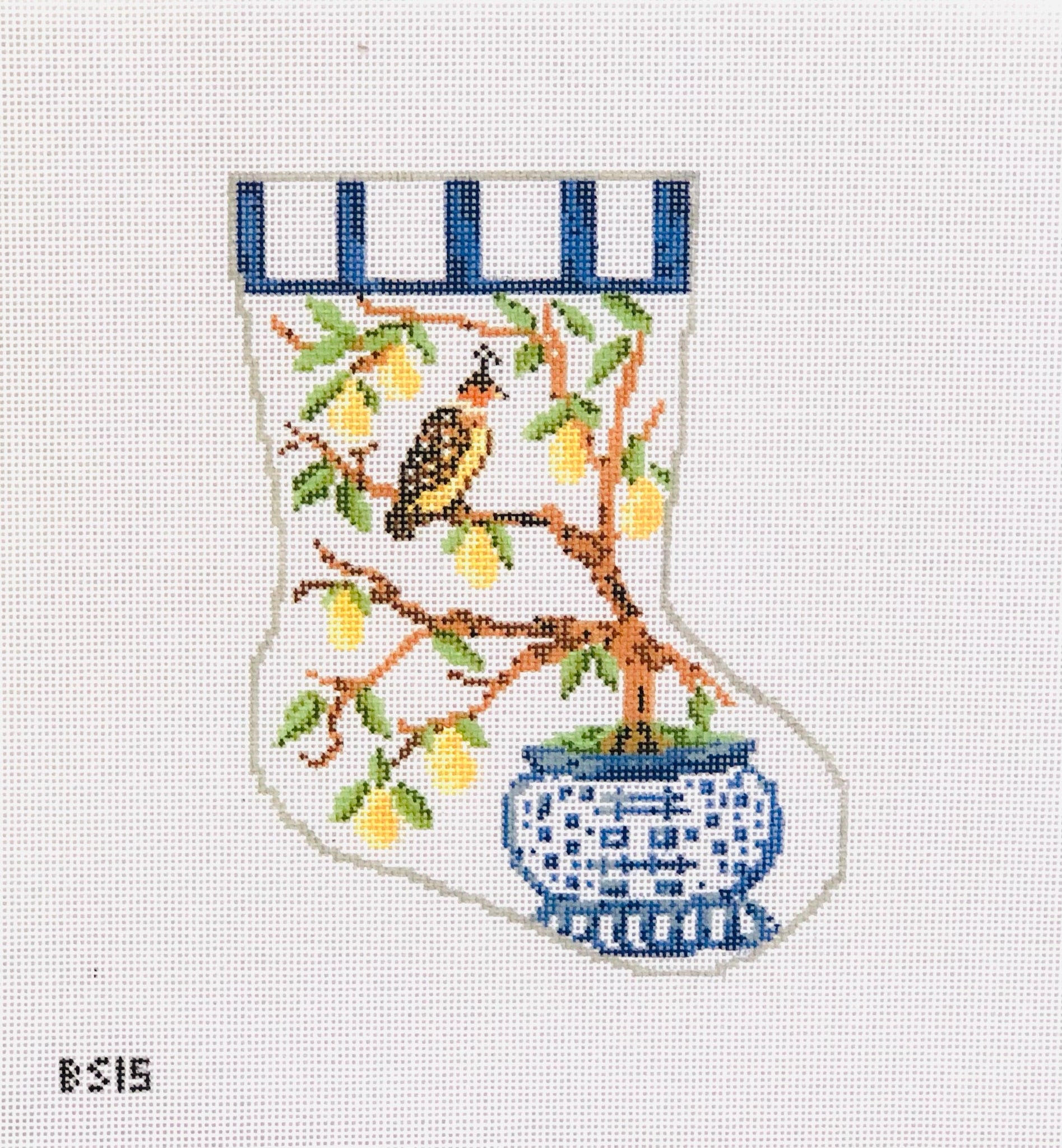 Partridge in a Pear Tree Ornament Sized Stocking Canvas - KC Needlepoint