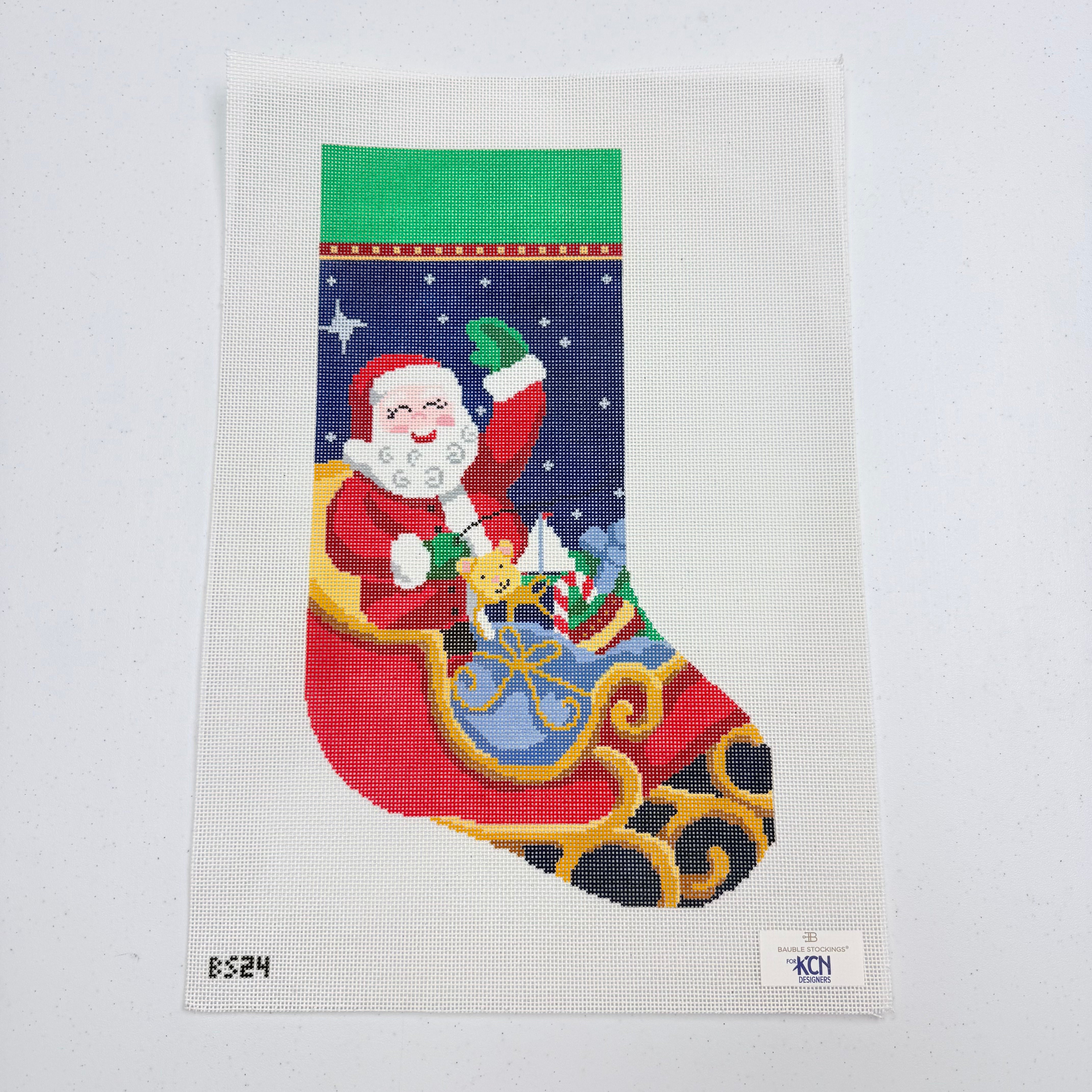 Sleigh Ride Santa Stocking Canvas - KC Needlepoint