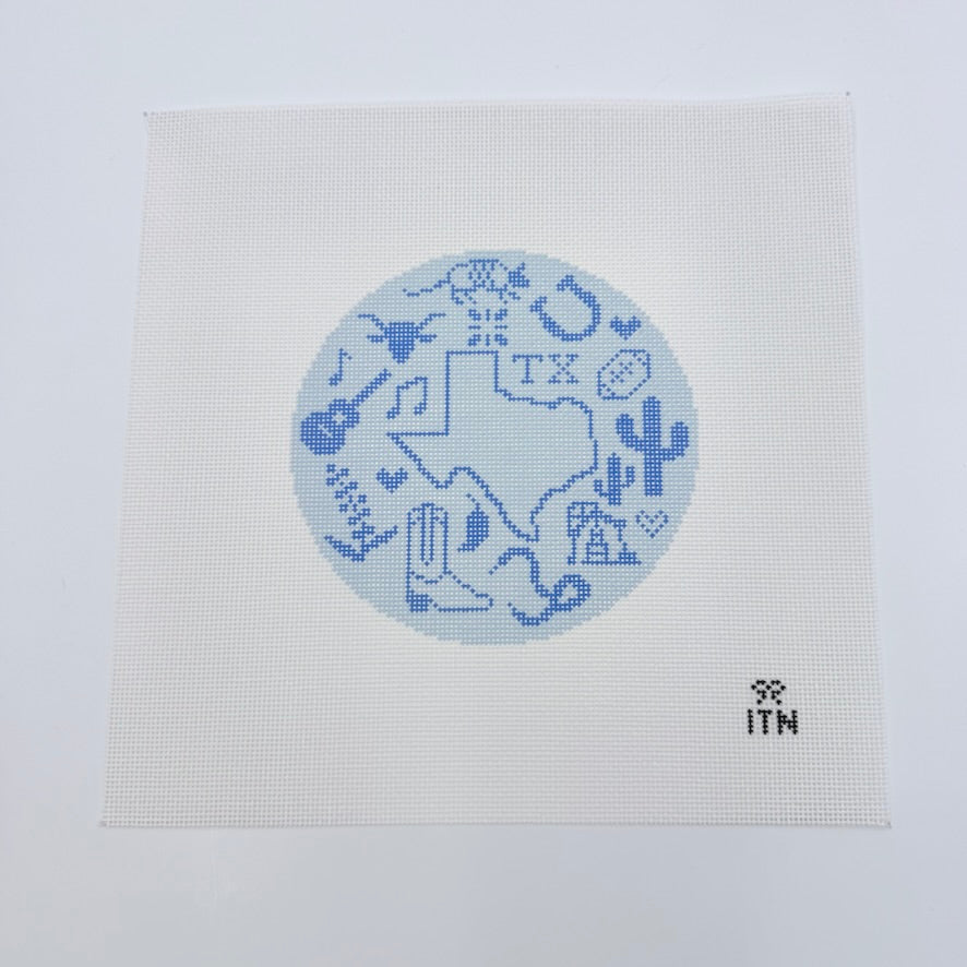 Texas Icons Round Canvas - KC Needlepoint