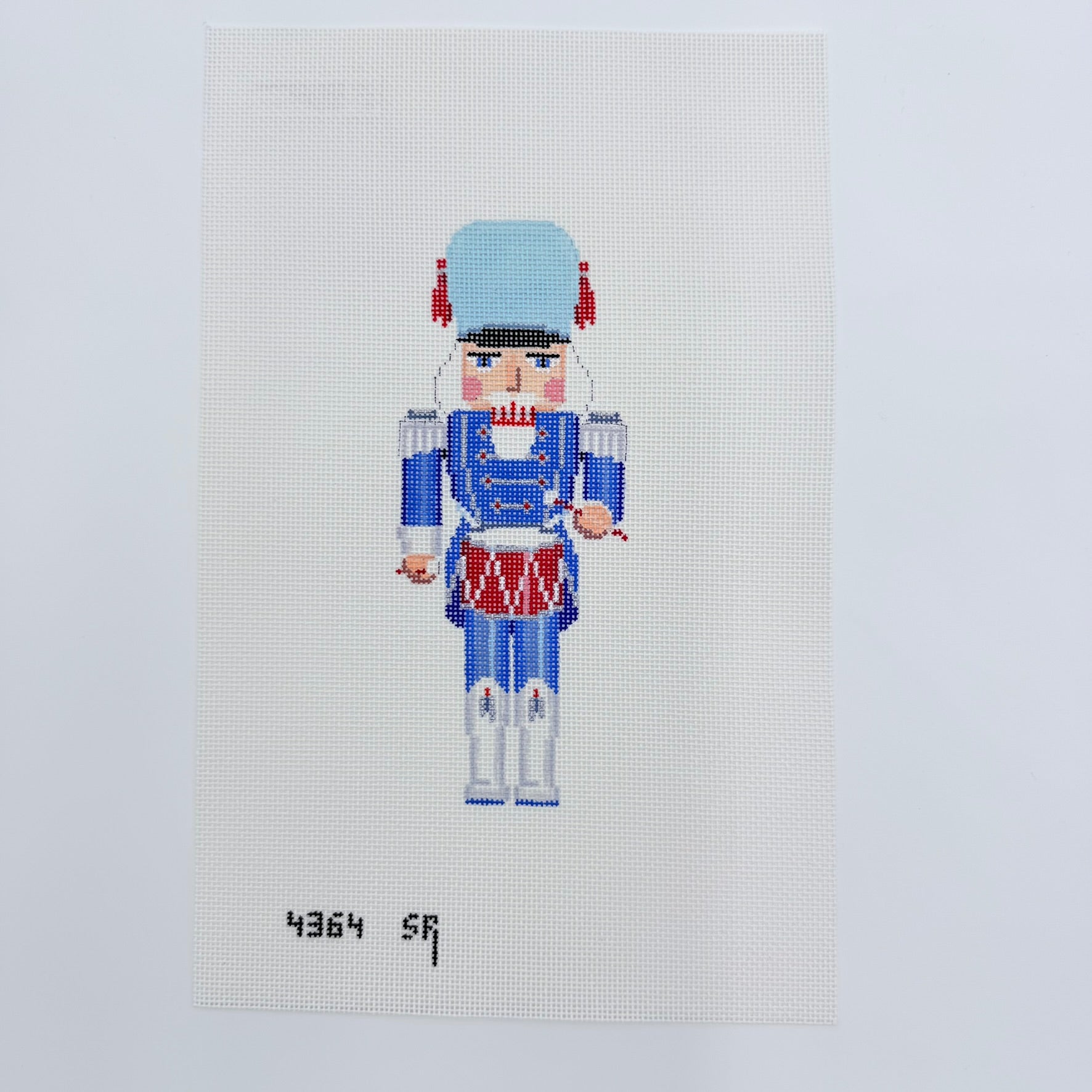Blue, White Silver Drummer Nutcracker Canvas - KC Needlepoint
