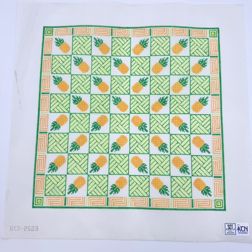 Green and White Pineapple Game Board Needlepoint Canvas - KC Needlepoint