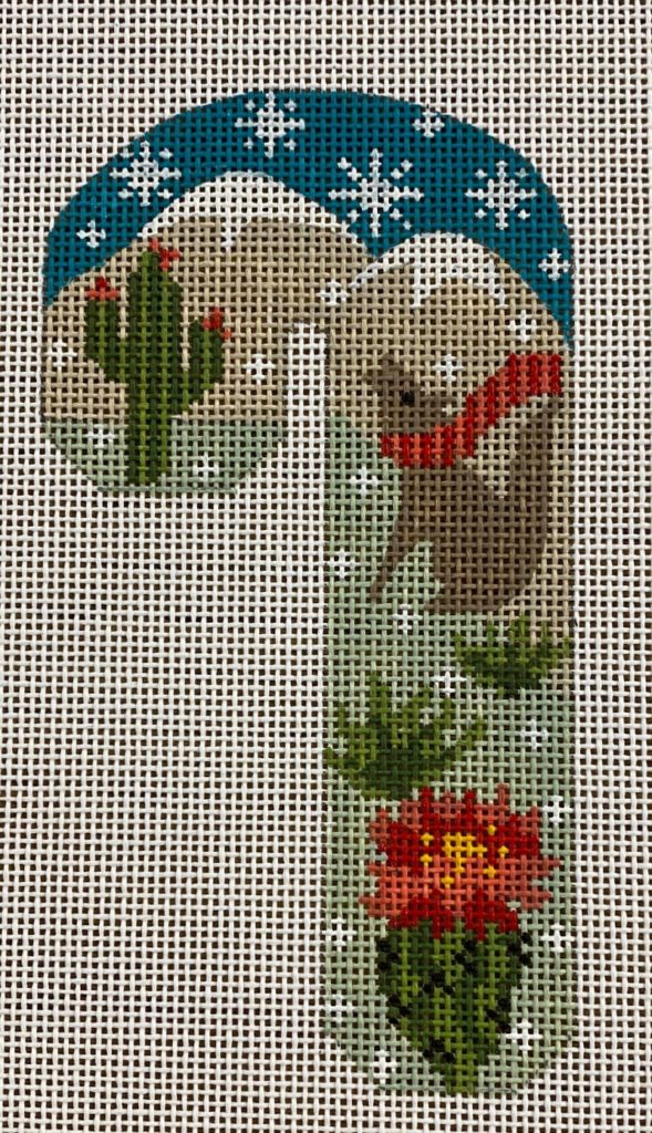 Cactus Coyote Candy Cane Canvas - KC Needlepoint