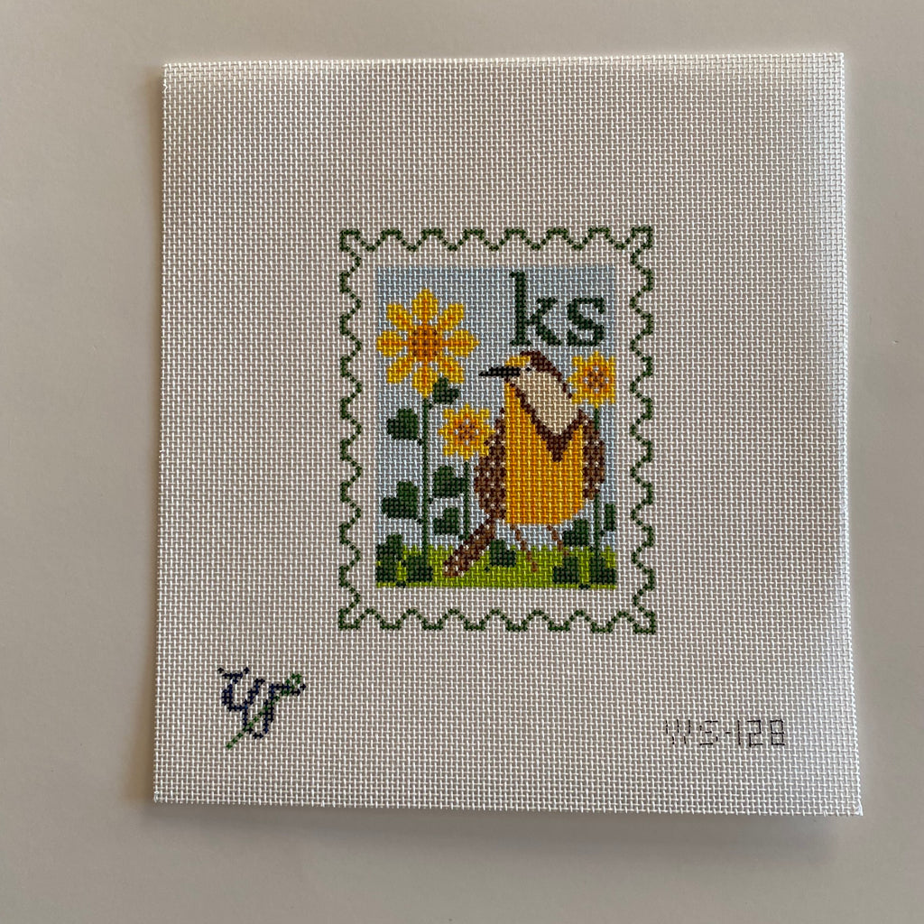 Kansas State Bird and Flower Stamp Canvas and Stitch Guide - KC Needlepoint