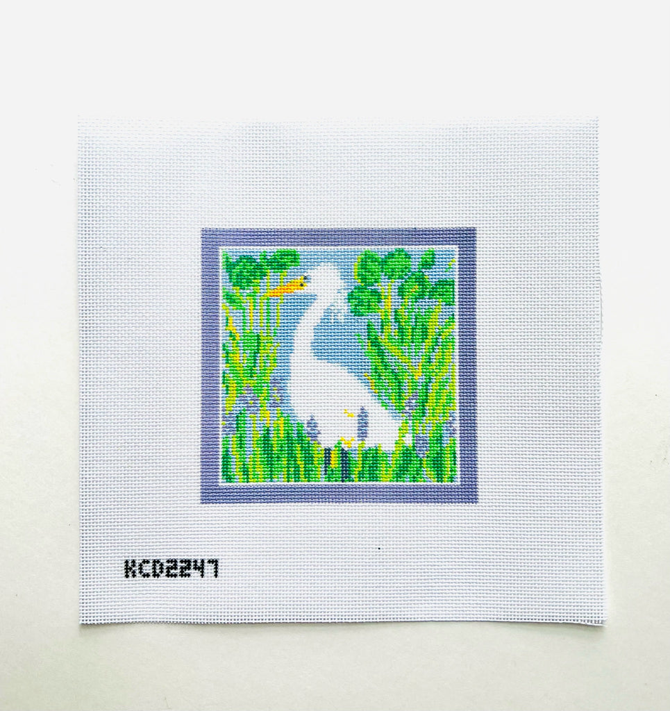 Purple Egret Square Canvas - KC Needlepoint