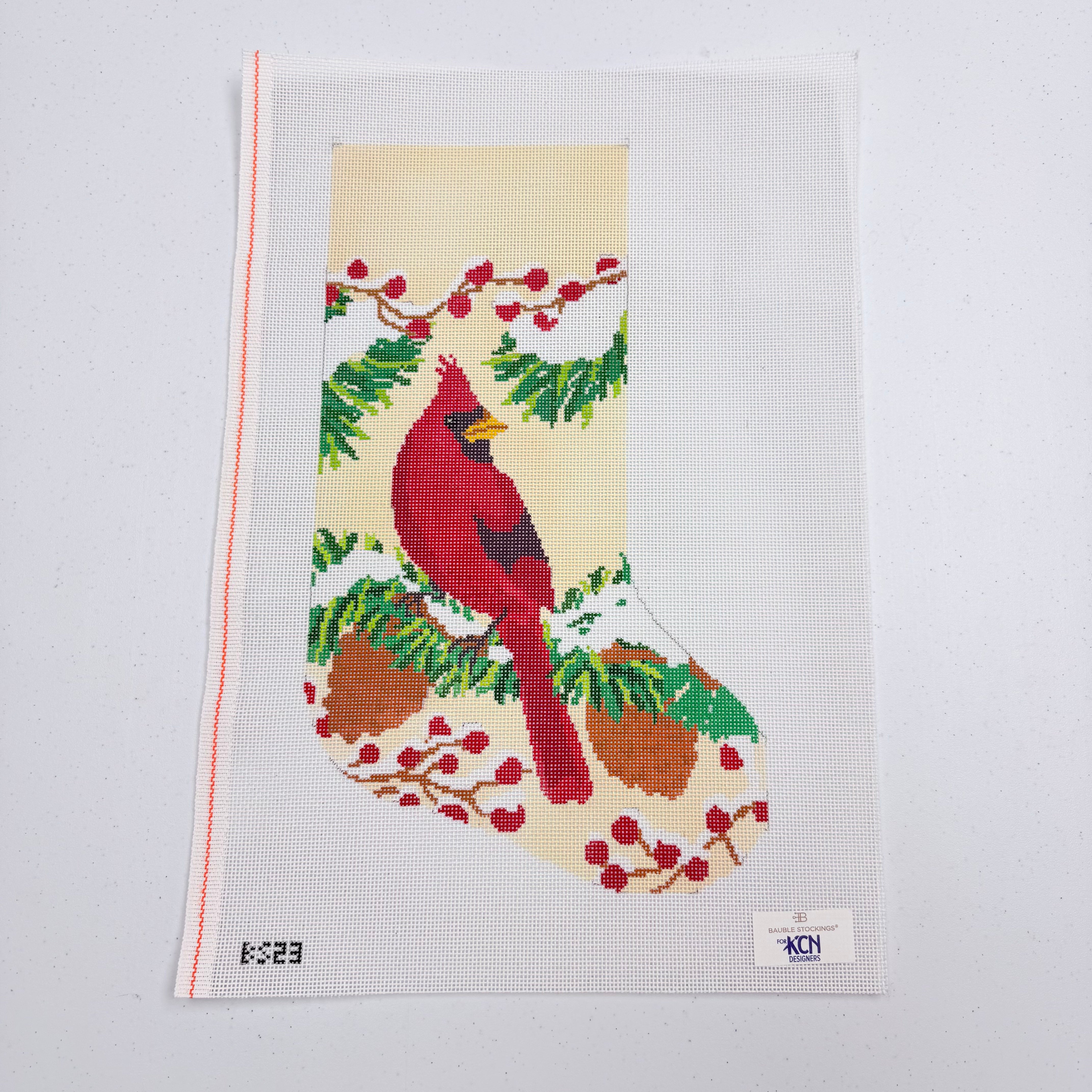Christmas Cardinal Stocking Canvas - KC Needlepoint